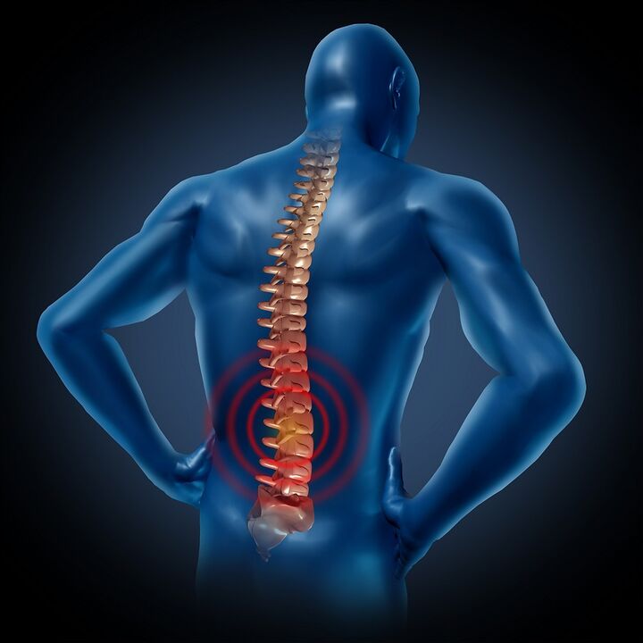 Back pain in the lumbar region. 